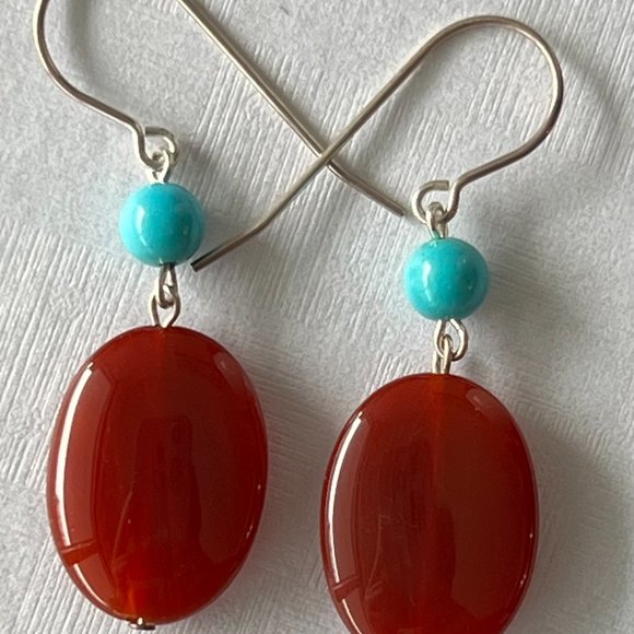Artisan .925 Sterling Silver Semi Precious Stone Earrings, Turquoise Earrings - Picture 2 of 5